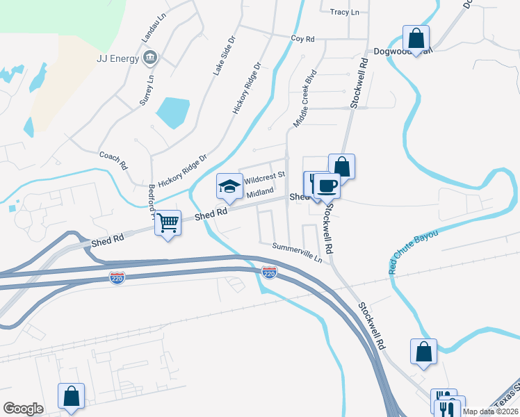 map of restaurants, bars, coffee shops, grocery stores, and more near 6009 Sandalwood Drive in Bossier City