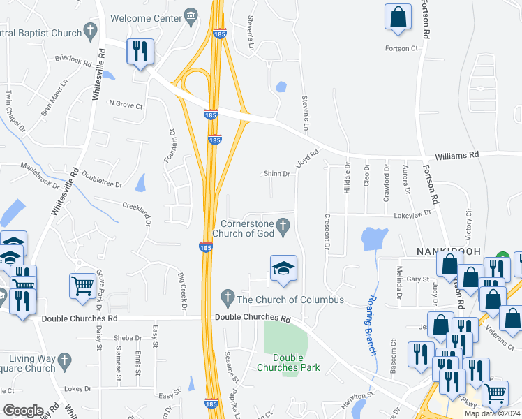 map of restaurants, bars, coffee shops, grocery stores, and more near 2259 Birchwood Drive in Columbus