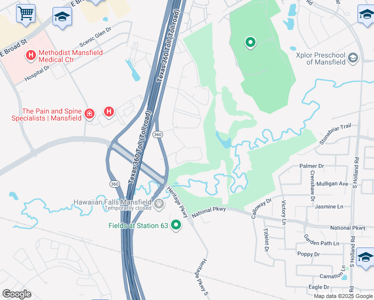 map of restaurants, bars, coffee shops, grocery stores, and more near 250 North State Highway 360 in Mansfield