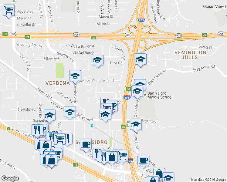 map of restaurants, bars, coffee shops, grocery stores, and more near 146 Padre Tullio Drive in San Diego