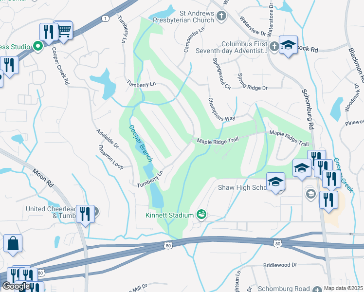map of restaurants, bars, coffee shops, grocery stores, and more near 4781 Turnberry Lane in Columbus