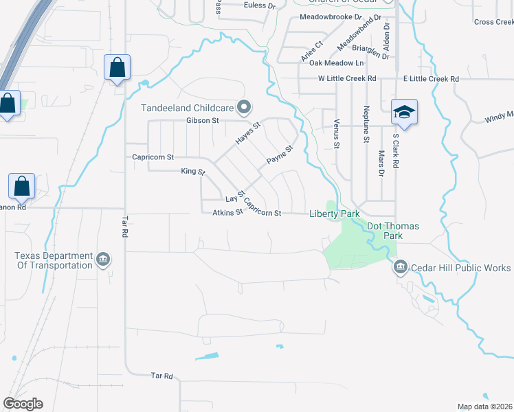 map of restaurants, bars, coffee shops, grocery stores, and more near 445 Capricorn Street in Cedar Hill