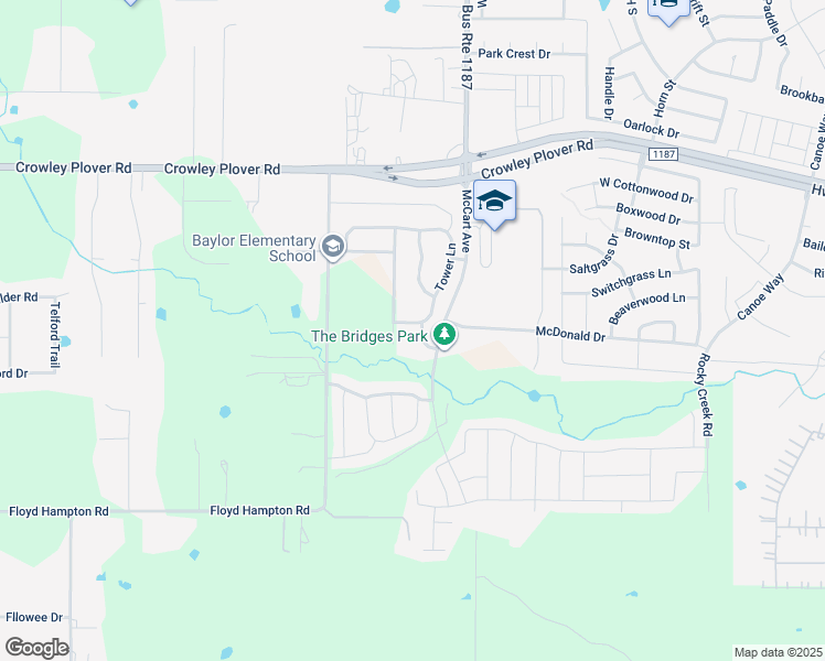 map of restaurants, bars, coffee shops, grocery stores, and more near 13337 Tower Lane in Crowley