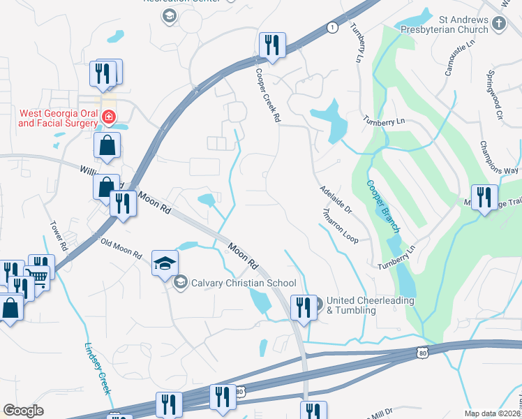 map of restaurants, bars, coffee shops, grocery stores, and more near 7865 Cooper Creek Road in Columbus