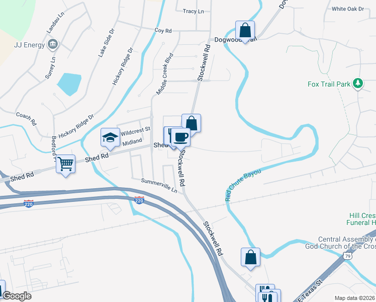 map of restaurants, bars, coffee shops, grocery stores, and more near 2090 Stockwell Road in Bossier City