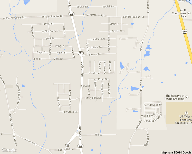 map of restaurants, bars, coffee shops, grocery stores, and more near 301 Pruitt St in Longview