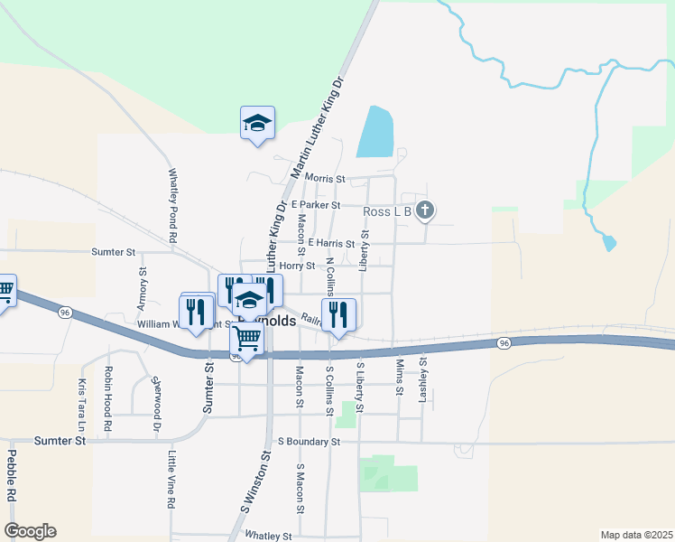 map of restaurants, bars, coffee shops, grocery stores, and more near 37 Horry Street in Reynolds