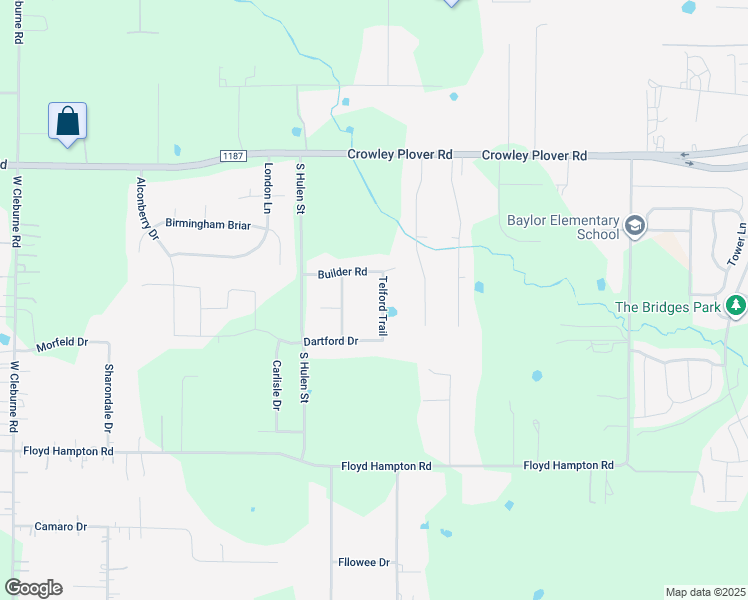 map of restaurants, bars, coffee shops, grocery stores, and more near 1012 Telford Trail in Crowley