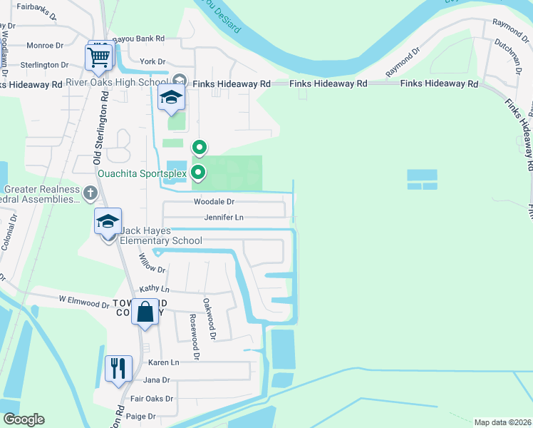 map of restaurants, bars, coffee shops, grocery stores, and more near 145 Jennifer Lane in Monroe