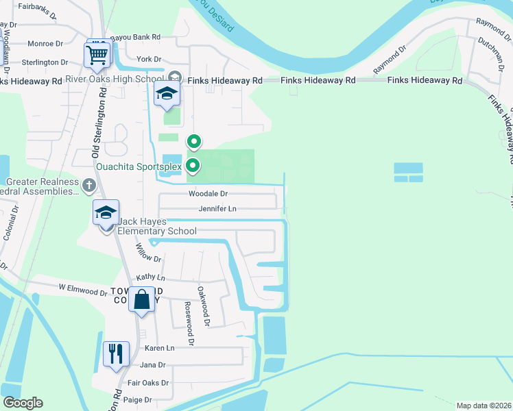 map of restaurants, bars, coffee shops, grocery stores, and more near 145 Jennifer Lane in Monroe