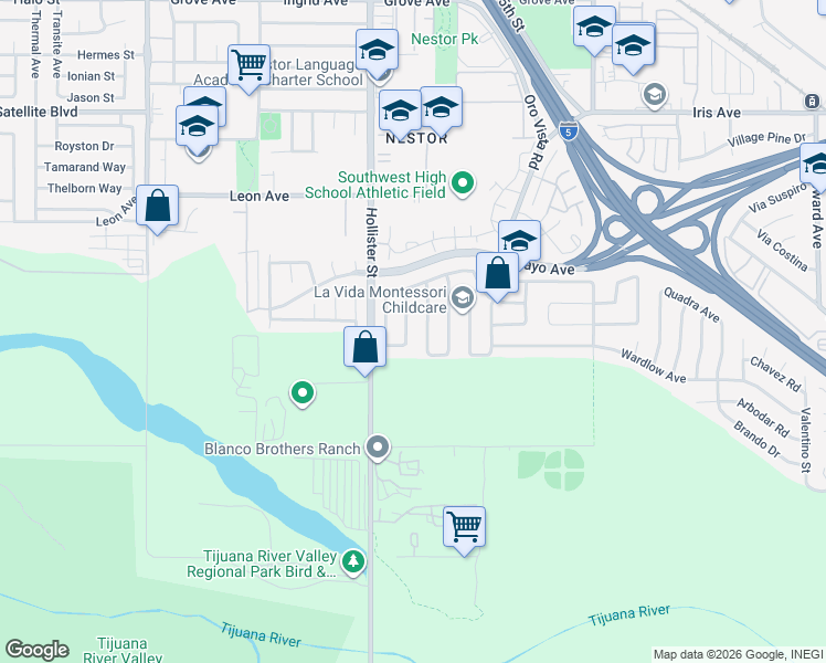 map of restaurants, bars, coffee shops, grocery stores, and more near 1871 Cabrena Street in San Diego