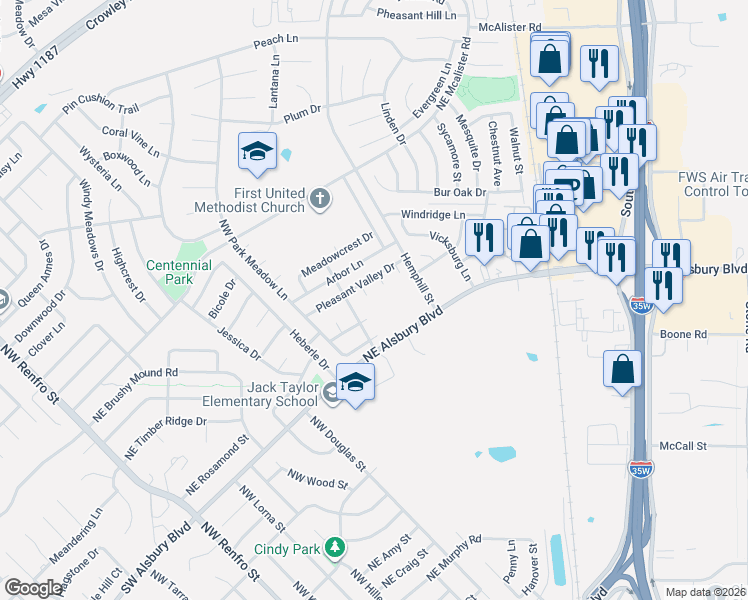 map of restaurants, bars, coffee shops, grocery stores, and more near 851 Golden Valley Court in Burleson