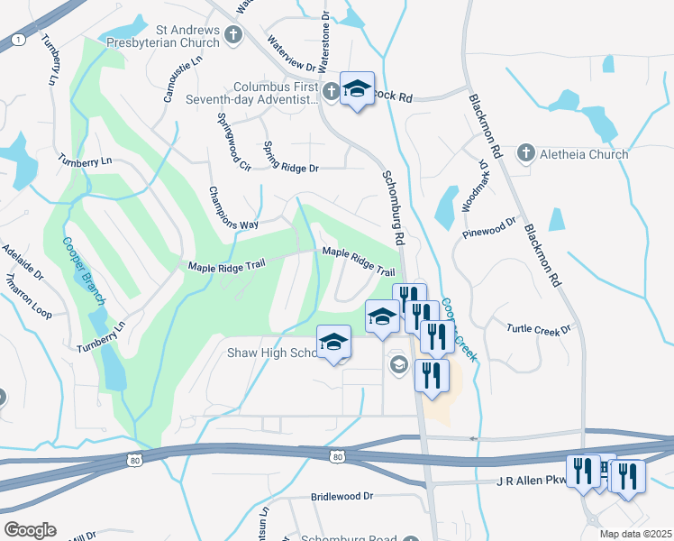 map of restaurants, bars, coffee shops, grocery stores, and more near 7839 Kolven Cove in Columbus
