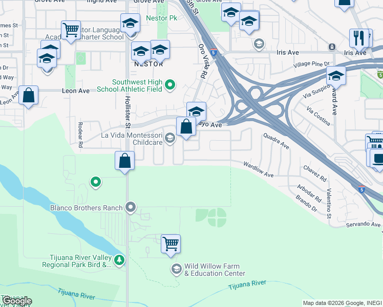 map of restaurants, bars, coffee shops, grocery stores, and more near 2621 Alosta Street in San Diego