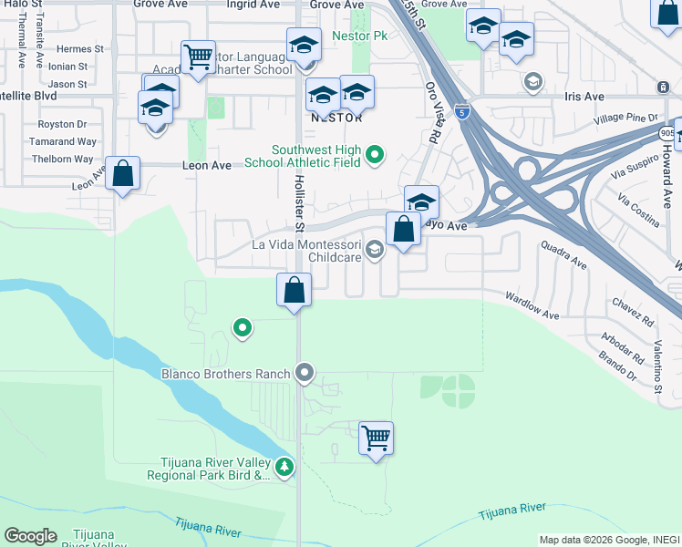 map of restaurants, bars, coffee shops, grocery stores, and more near 1871 Cabrena Street in San Diego