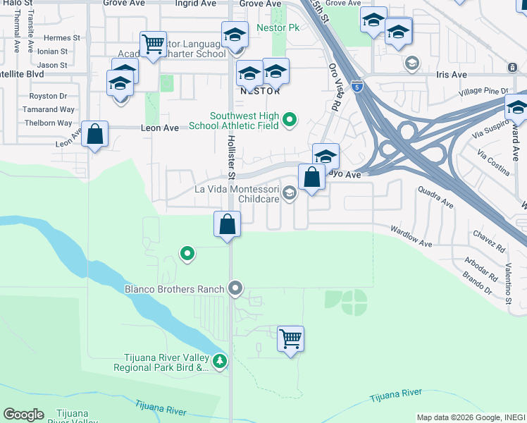 map of restaurants, bars, coffee shops, grocery stores, and more near 1871 Cabrena Street in San Diego