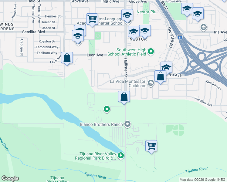 map of restaurants, bars, coffee shops, grocery stores, and more near 2245 Madreselva Way in San Diego