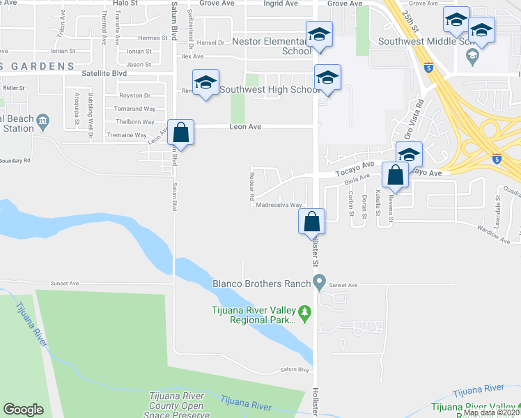 map of restaurants, bars, coffee shops, grocery stores, and more near 2145 Madreselva Way in San Diego