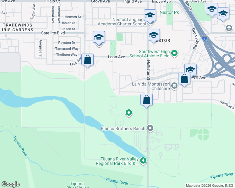 map of restaurants, bars, coffee shops, grocery stores, and more near 1780 Rodear Road in San Diego