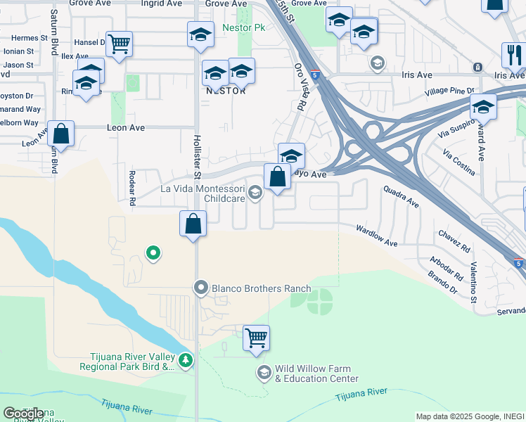 map of restaurants, bars, coffee shops, grocery stores, and more near 1861 Katella Street in San Diego