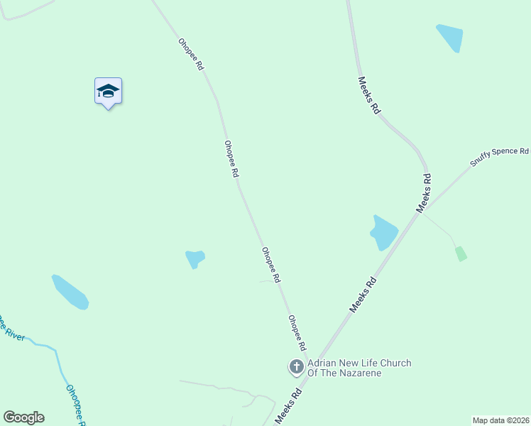 map of restaurants, bars, coffee shops, grocery stores, and more near 134 Ohoopee Road in Adrian