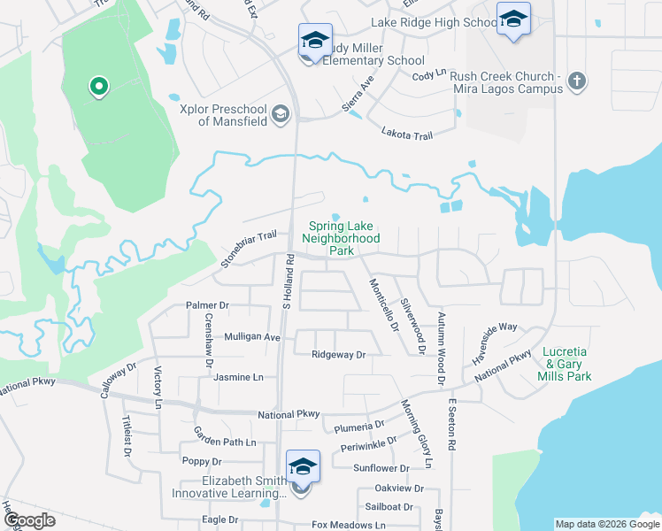 map of restaurants, bars, coffee shops, grocery stores, and more near 4409 New Meadow Drive in Mansfield