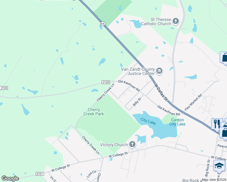 map of restaurants, bars, coffee shops, grocery stores, and more near 400 Cherry Creek Lane in Canton