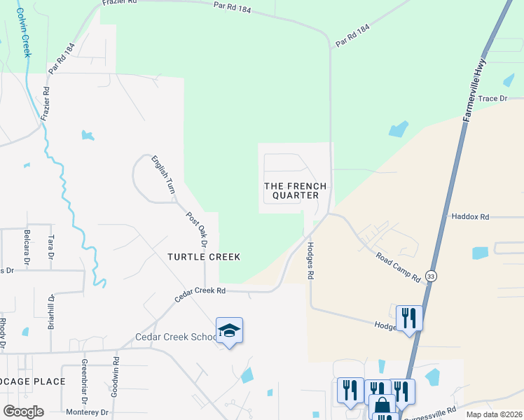 map of restaurants, bars, coffee shops, grocery stores, and more near 1600 Rampart Drive in Ruston