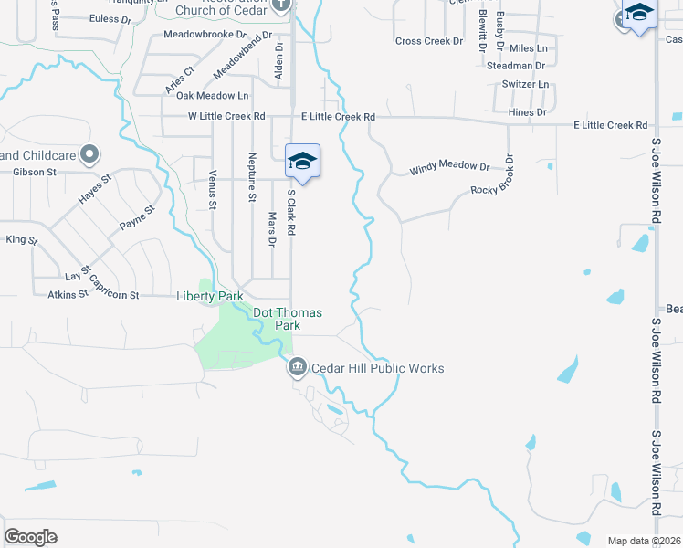 map of restaurants, bars, coffee shops, grocery stores, and more near 1198 South Clark Road in Cedar Hill