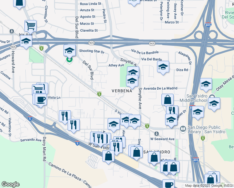 map of restaurants, bars, coffee shops, grocery stores, and more near 1850 Green Apple Way in San Diego