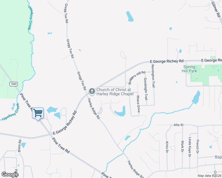 map of restaurants, bars, coffee shops, grocery stores, and more near 5100 Prince Road in Longview
