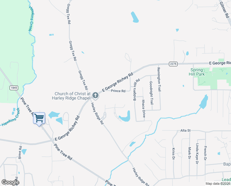 map of restaurants, bars, coffee shops, grocery stores, and more near 5100 Prince Road in Longview