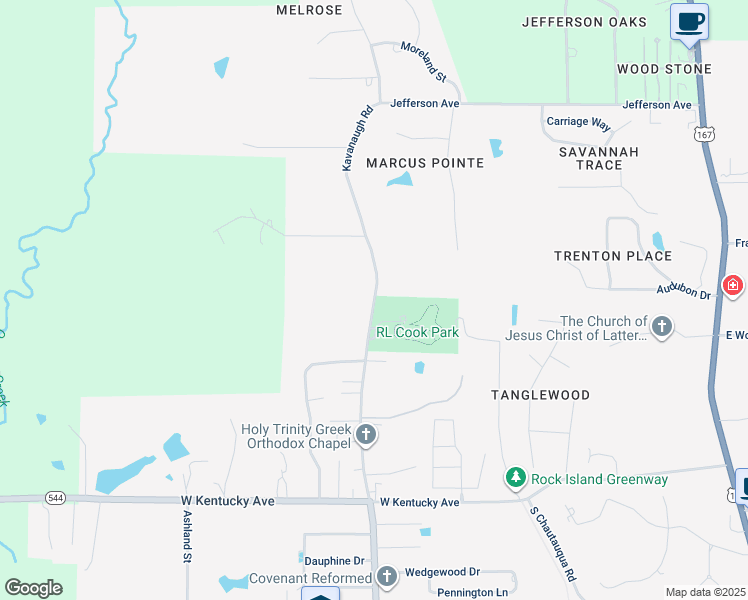map of restaurants, bars, coffee shops, grocery stores, and more near Kavanaugh Road in Ruston