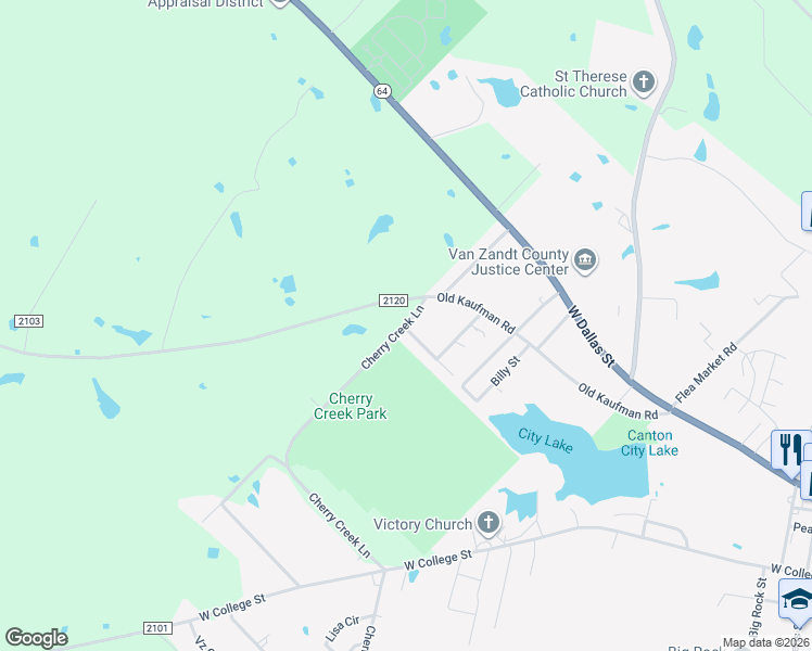 map of restaurants, bars, coffee shops, grocery stores, and more near 400 Cherry Creek Ln in Canton