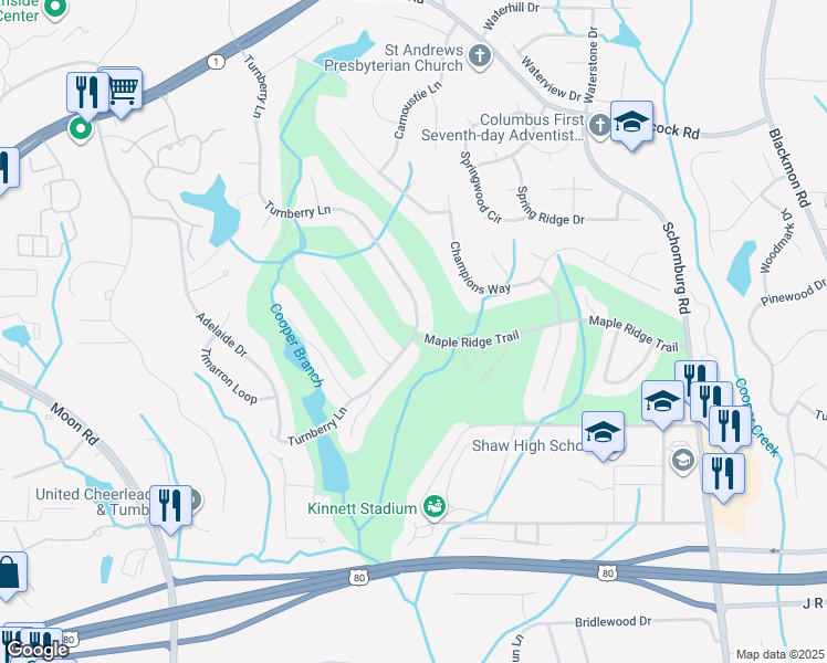 map of restaurants, bars, coffee shops, grocery stores, and more near 4781 Turnberry Lane in Columbus
