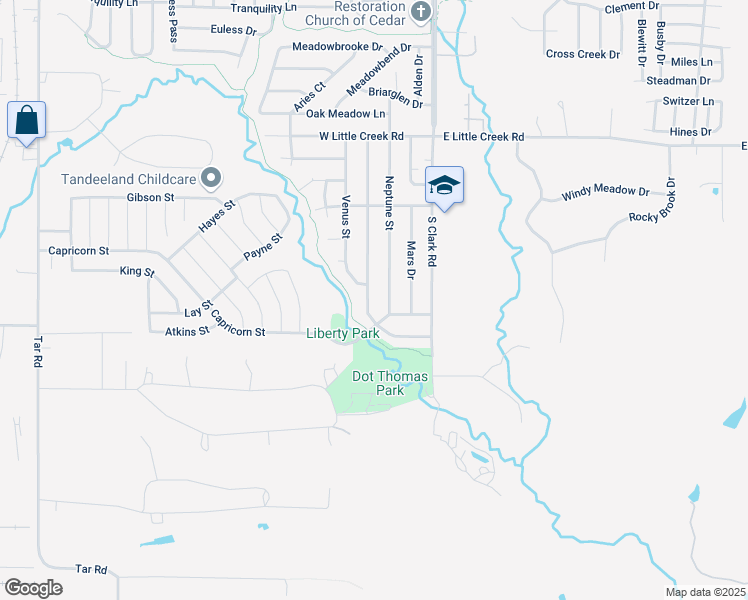 map of restaurants, bars, coffee shops, grocery stores, and more near 1243 Saturn Drive in Cedar Hill