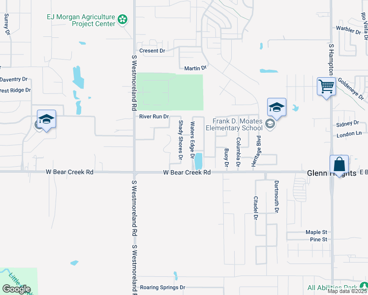 map of restaurants, bars, coffee shops, grocery stores, and more near 1600 Shady Shores Drive in Glenn Heights