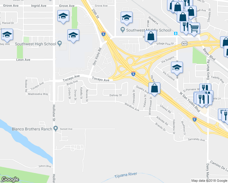 map of restaurants, bars, coffee shops, grocery stores, and more near 2693 Pikake Street in San Diego