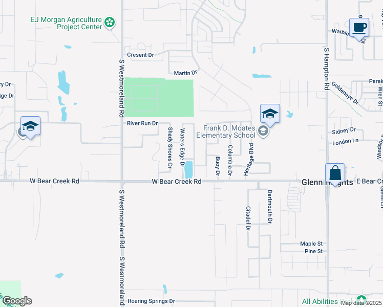 map of restaurants, bars, coffee shops, grocery stores, and more near 1521 Lakeside Drive in Glenn Heights