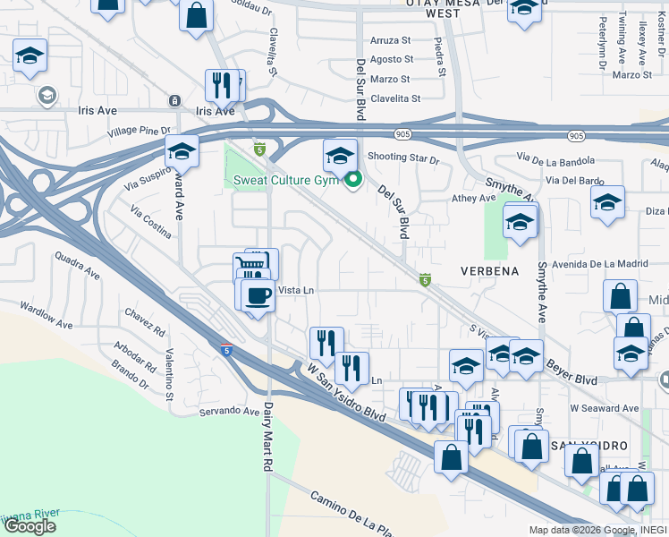 map of restaurants, bars, coffee shops, grocery stores, and more near 1897 Via Encantadoras in San Diego