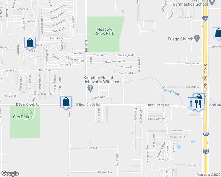 map of restaurants, bars, coffee shops, grocery stores, and more near 1606 Langley Drive in Red Oak