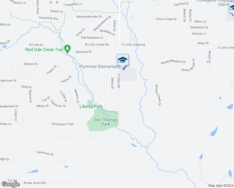 map of restaurants, bars, coffee shops, grocery stores, and more near 1234 South Clark Road in Cedar Hill
