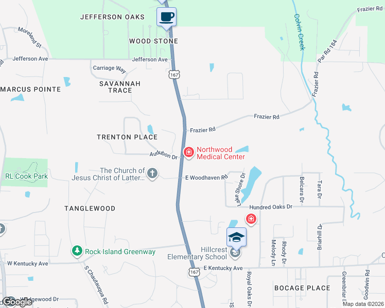map of restaurants, bars, coffee shops, grocery stores, and more near 3000 North Trenton Street in Ruston