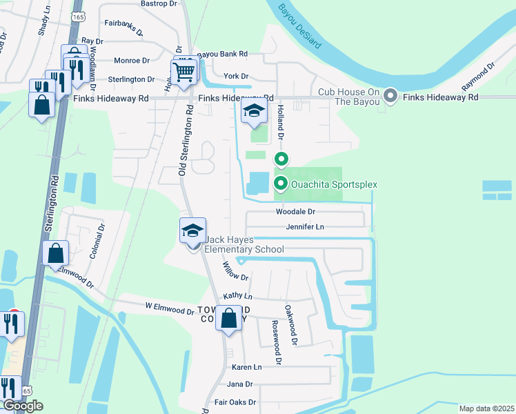map of restaurants, bars, coffee shops, grocery stores, and more near 305 Woodale Drive in Monroe