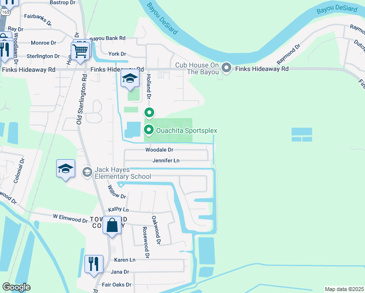 map of restaurants, bars, coffee shops, grocery stores, and more near 331 Woodale Drive in Monroe