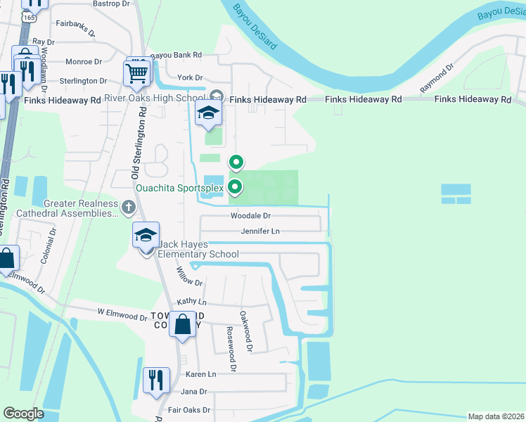 map of restaurants, bars, coffee shops, grocery stores, and more near 319 Woodale Drive in Monroe