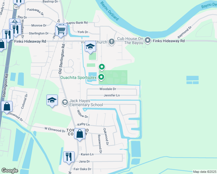 map of restaurants, bars, coffee shops, grocery stores, and more near 319 Woodale Drive in Monroe