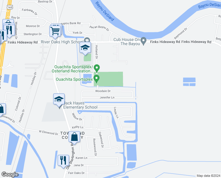 map of restaurants, bars, coffee shops, grocery stores, and more near 331 Woodale Drive in Monroe