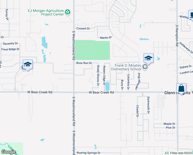 map of restaurants, bars, coffee shops, grocery stores, and more near 609 Bay Court in Glenn Heights