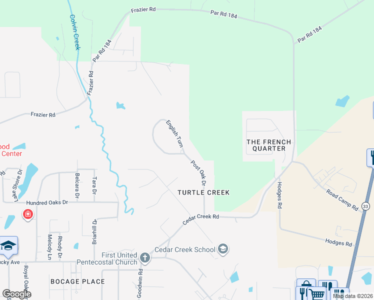 map of restaurants, bars, coffee shops, grocery stores, and more near 3000 English Turn in Ruston
